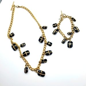 Vintage black onyx gold set necklace bracelet chain nice!